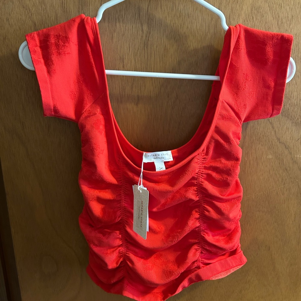 Altar'd State Vibrant Red Ruched Crop Top